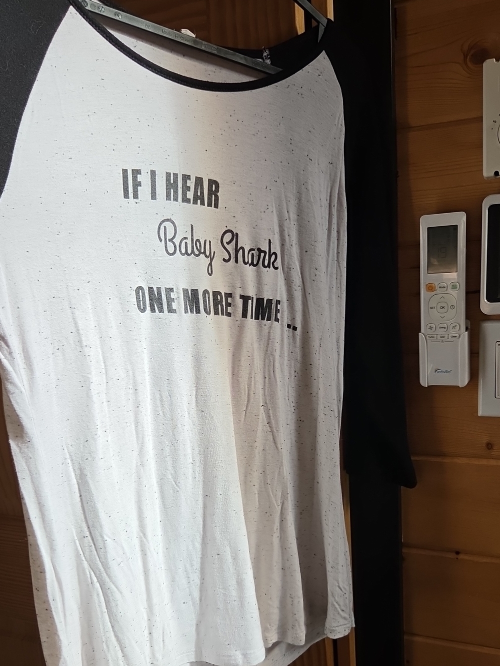 Women's Raglan Tee in White and Black - Graphic 'Baby Shark'